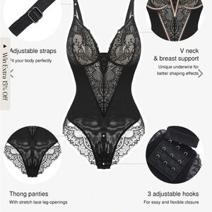 Popilush Black Lace Shapewear Bodysuit